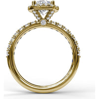 Classic Diamond Halo Engagement Ring Setting with Pavé Band and Side Profile Detail by Fana - 0.57 Carat Total Diamond Weight