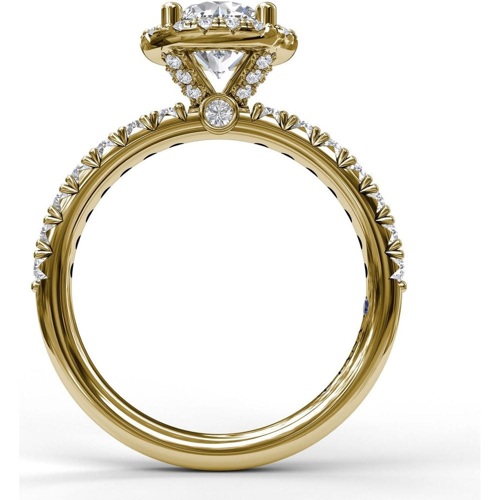 Classic Diamond Halo Engagement Ring Setting with Pavé Band and Side Profile Detail by Fana - 0.57 Carat Total Diamond Weight