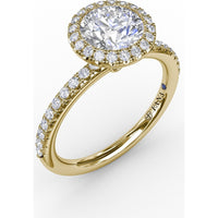 Classic Diamond Halo Engagement Ring Setting with Pavé Diamond Band by Fana - 0.36 Carat Total Diamond Weight