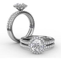 Classic Diamond Halo Engagement Ring Setting with Pavé Diamond Band by Fana - 0.36 Carat Total Diamond Weight