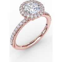 Classic Diamond Halo Engagement Ring Setting with Pavé Diamond Band by Fana - 0.36 Carat Total Diamond Weight