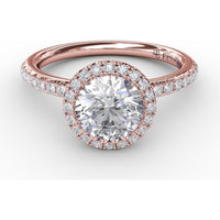 Classic Diamond Halo Engagement Ring Setting with Pavé Diamond Band by Fana - 0.36 Carat Total Diamond Weight