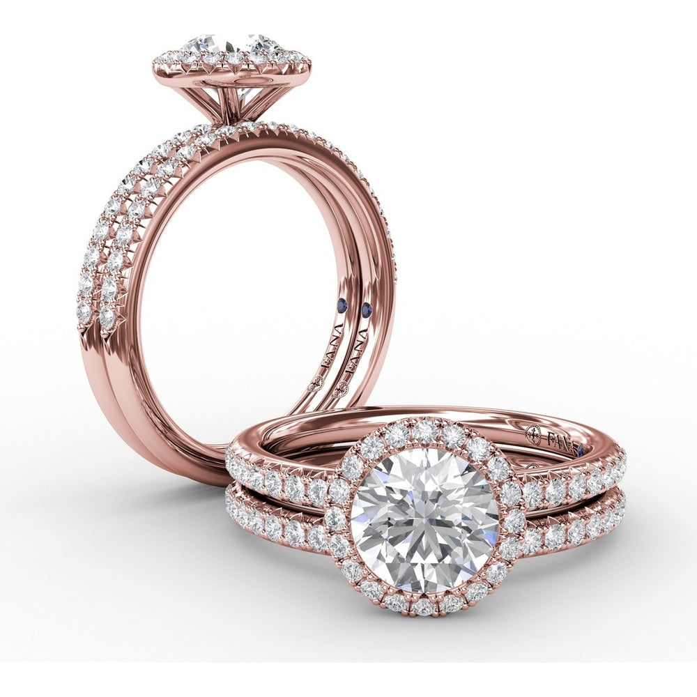 Classic Diamond Halo Engagement Ring Setting with Pavé Diamond Band by Fana - 0.36 Carat Total Diamond Weight
