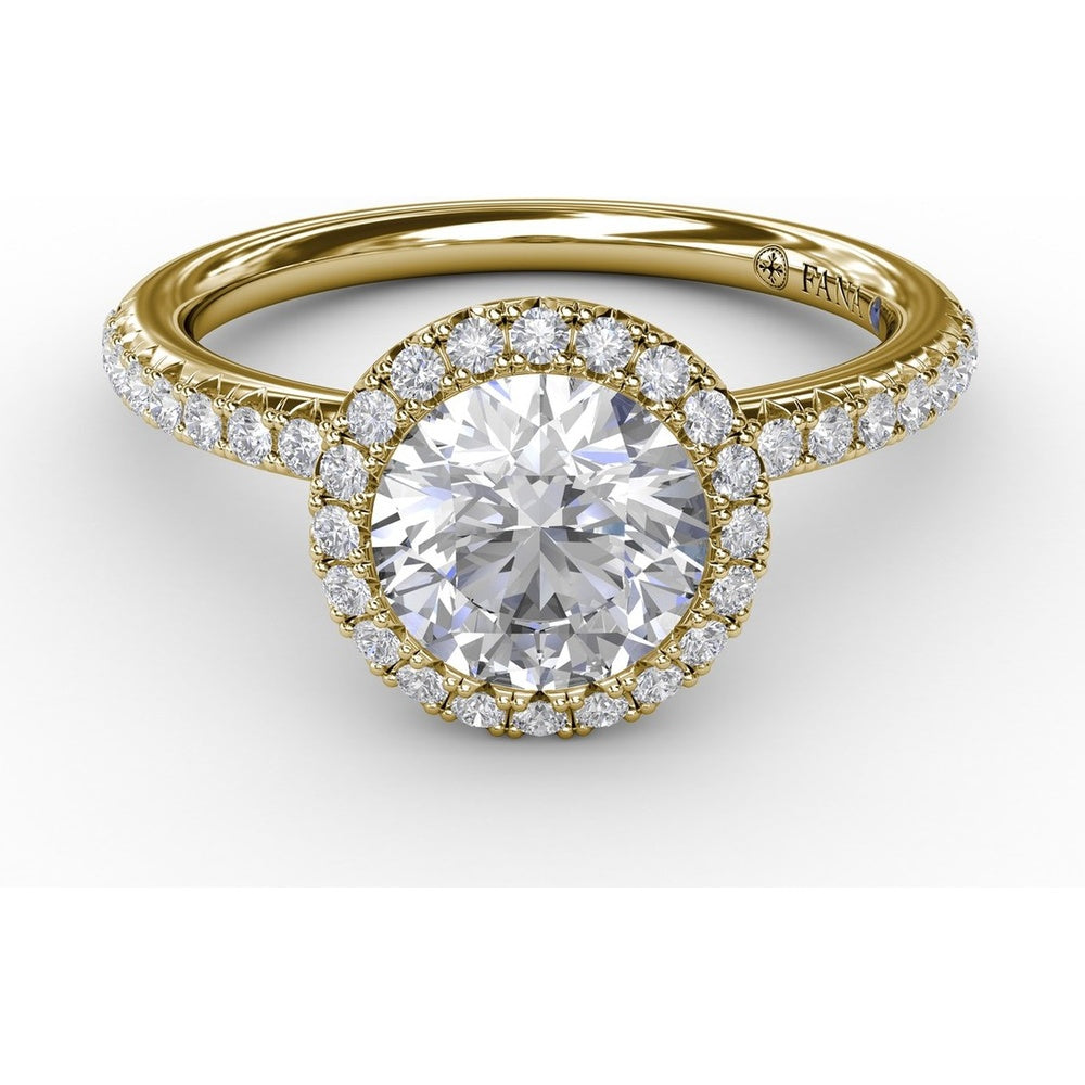 Classic Diamond Halo Engagement Ring Setting with Pavé Diamond Band by Fana - 0.36 Carat Total Diamond Weight
