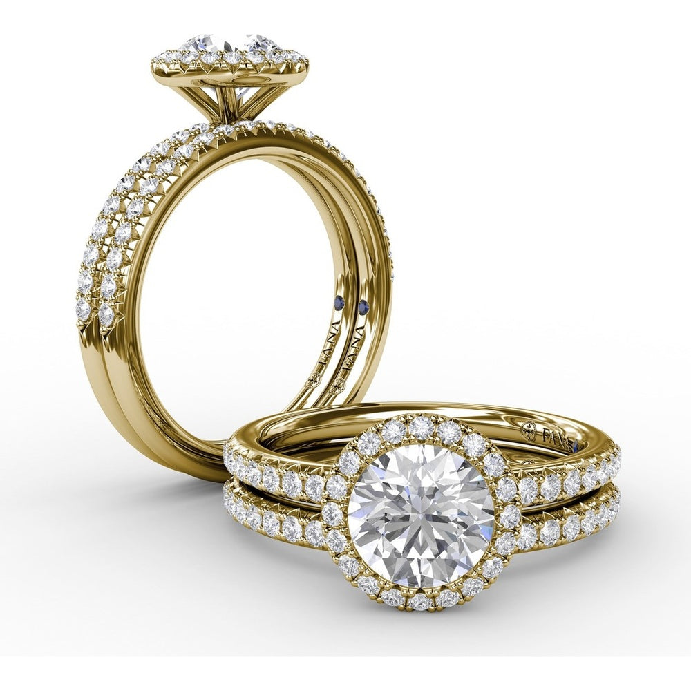 Classic Diamond Halo Engagement Ring Setting with Pavé Diamond Band by Fana - 0.36 Carat Total Diamond Weight