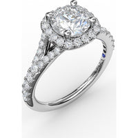 Classic Diamond Halo Engagement Ring Setting with Split Band and Pavé Accent Diamonds by Fana - 0.52 Carat Total Diamond Weight