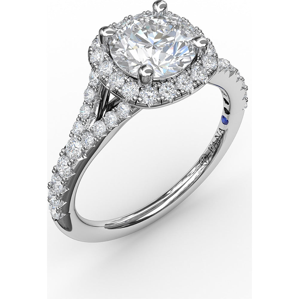Classic Diamond Halo Engagement Ring Setting with Split Band and Pavé Accent Diamonds by Fana - 0.52 Carat Total Diamond Weight