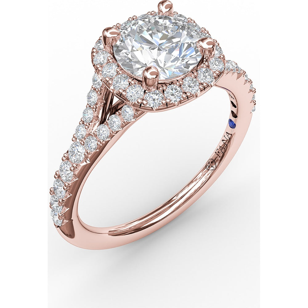 Classic Diamond Halo Engagement Ring Setting with Split Band and Pavé Accent Diamonds by Fana - 0.52 Carat Total Diamond Weight