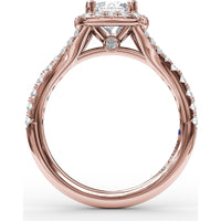 Classic Diamond Halo Engagement Ring Setting with Split Band and Pavé Accent Diamonds by Fana - 0.52 Carat Total Diamond Weight