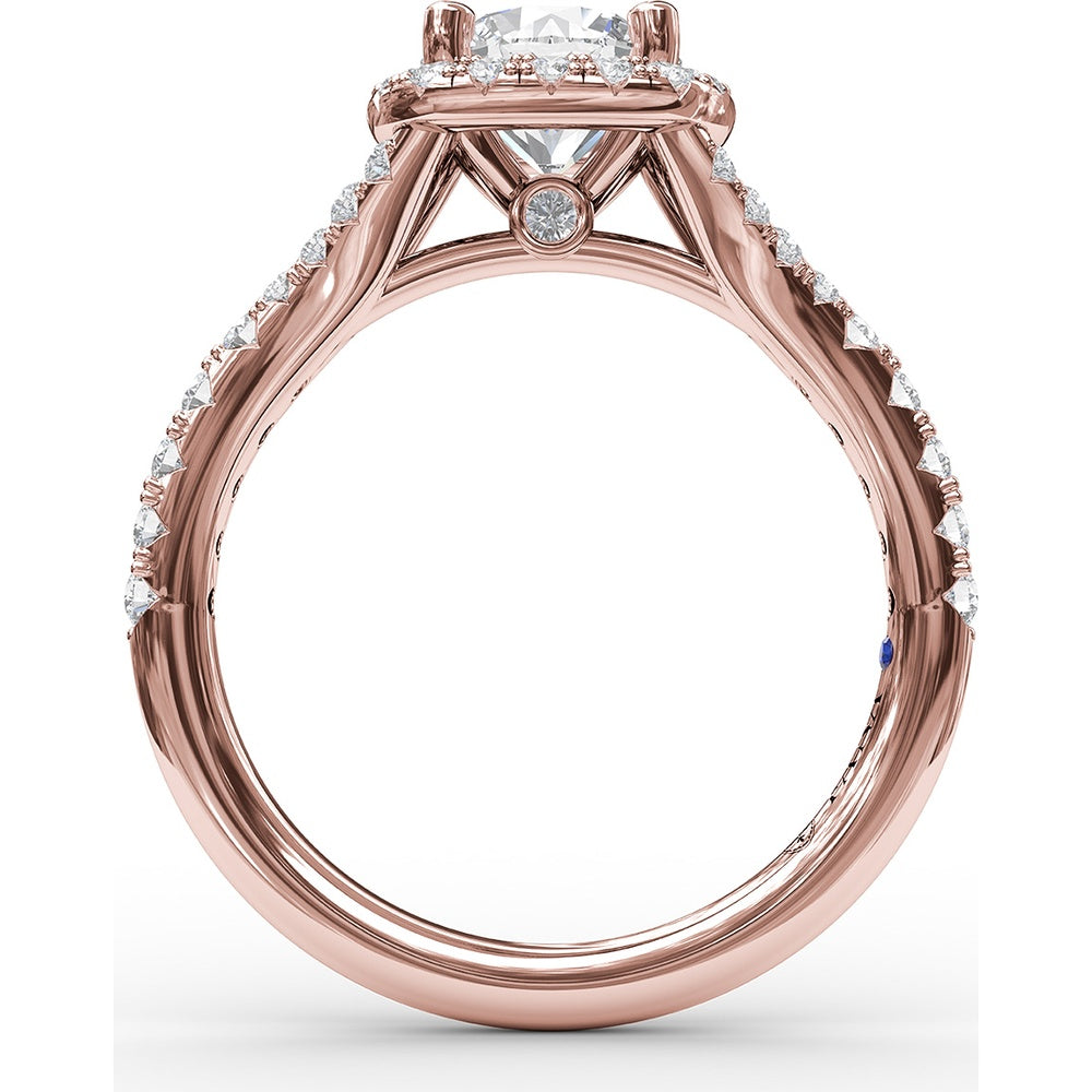 Classic Diamond Halo Engagement Ring Setting with Split Band and Pavé Accent Diamonds by Fana - 0.52 Carat Total Diamond Weight