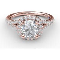 Classic Diamond Halo Engagement Ring Setting with Split Band and Pavé Accent Diamonds by Fana - 0.52 Carat Total Diamond Weight