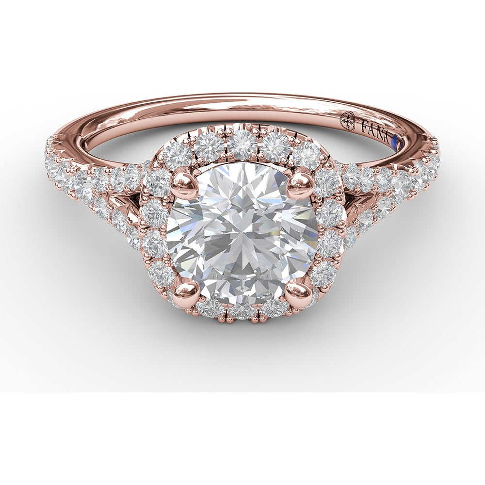 Classic Diamond Halo Engagement Ring Setting with Split Band and Pavé Accent Diamonds by Fana - 0.52 Carat Total Diamond Weight