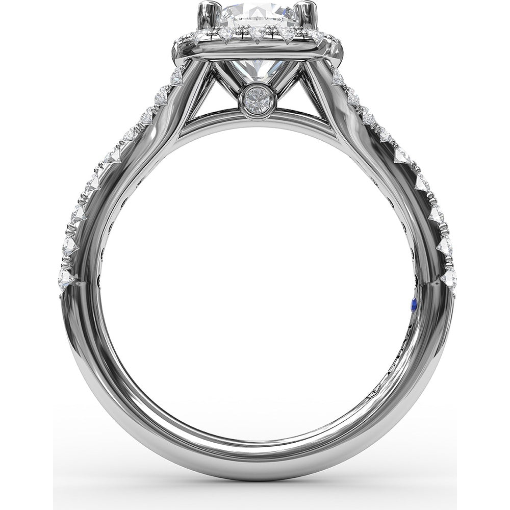 Classic Diamond Halo Engagement Ring Setting with Split Band and Pavé Accent Diamonds by Fana - 0.52 Carat Total Diamond Weight