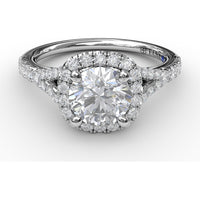 Classic Diamond Halo Engagement Ring Setting with Split Band and Pavé Accent Diamonds by Fana - 0.52 Carat Total Diamond Weight