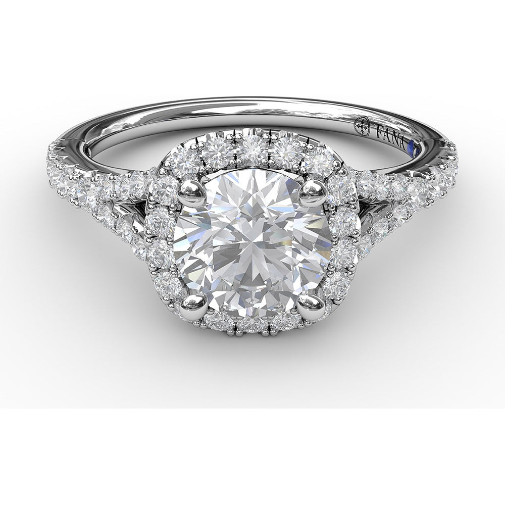 Classic Diamond Halo Engagement Ring Setting with Split Band and Pavé Accent Diamonds by Fana - 0.52 Carat Total Diamond Weight