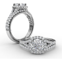 Classic Diamond Halo Engagement Ring Setting with Split Band and Pavé Accent Diamonds by Fana - 0.52 Carat Total Diamond Weight