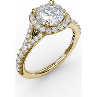 Classic Diamond Halo Engagement Ring Setting with Split Band and Pavé Accent Diamonds by Fana - 0.52 Carat Total Diamond Weight