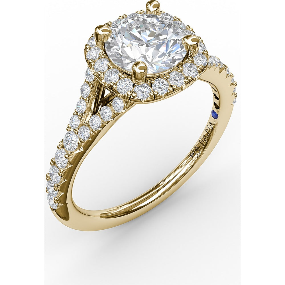 Classic Diamond Halo Engagement Ring Setting with Split Band and Pavé Accent Diamonds by Fana - 0.52 Carat Total Diamond Weight