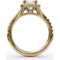 Classic Diamond Halo Engagement Ring Setting with Split Band and Pavé Accent Diamonds by Fana - 0.52 Carat Total Diamond Weight