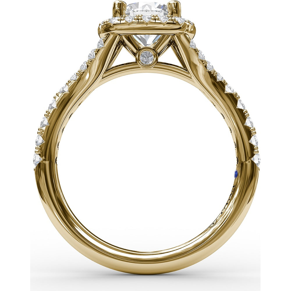 Classic Diamond Halo Engagement Ring Setting with Split Band and Pavé Accent Diamonds by Fana - 0.52 Carat Total Diamond Weight