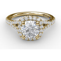 Classic Diamond Halo Engagement Ring Setting with Split Band and Pavé Accent Diamonds by Fana - 0.52 Carat Total Diamond Weight