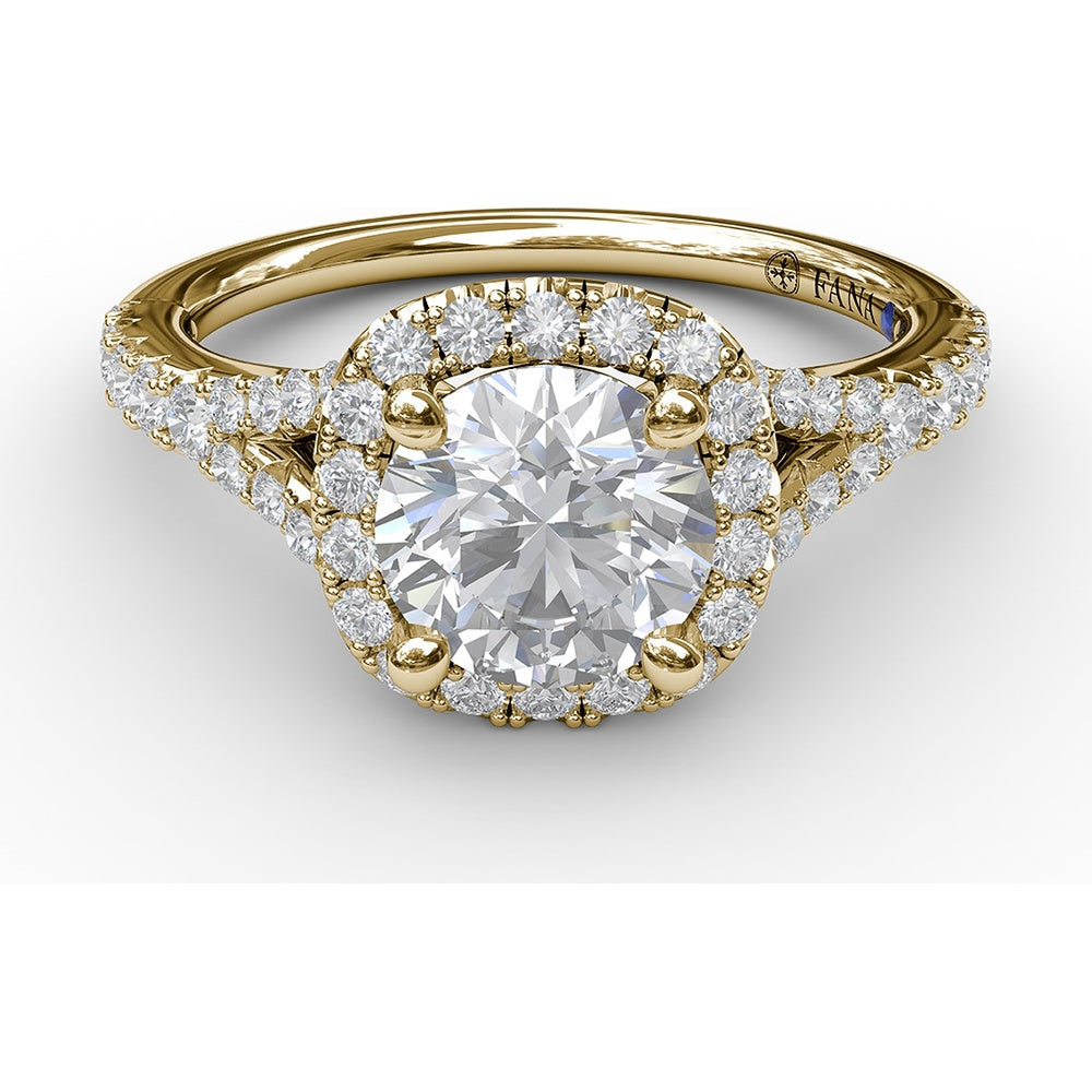 Classic Diamond Halo Engagement Ring Setting with Split Band and Pavé Accent Diamonds by Fana - 0.52 Carat Total Diamond Weight
