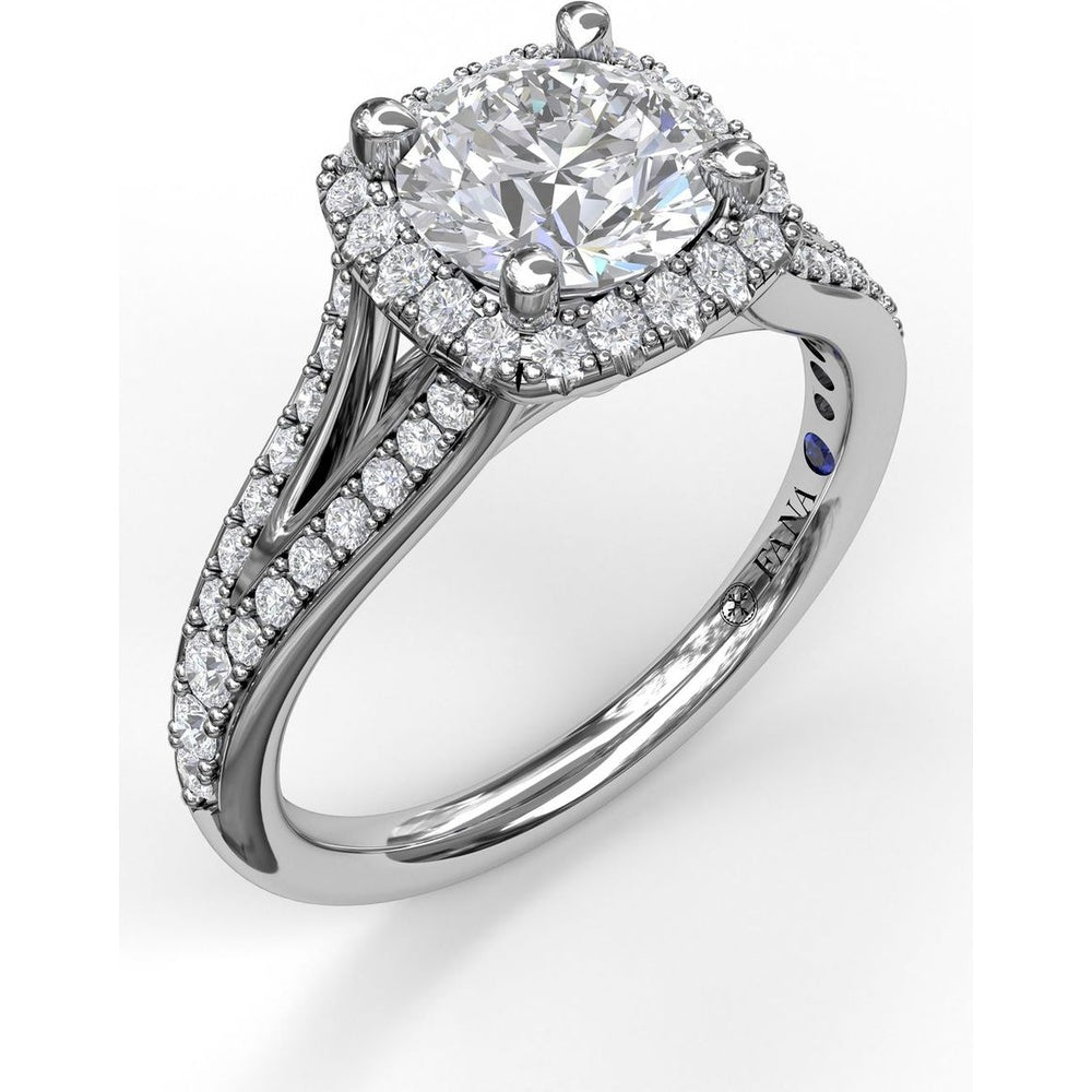 Classic Diamond Halo Engagement Ring Setting with Split Pavé Band by Fana - 0.47 Carat Total Diamond Weight