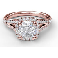 Classic Diamond Halo Engagement Ring Setting with Split Pavé Band by Fana - 0.47 Carat Total Diamond Weight