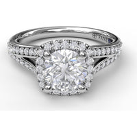 Classic Diamond Halo Engagement Ring Setting with Split Pavé Band by Fana - 0.47 Carat Total Diamond Weight