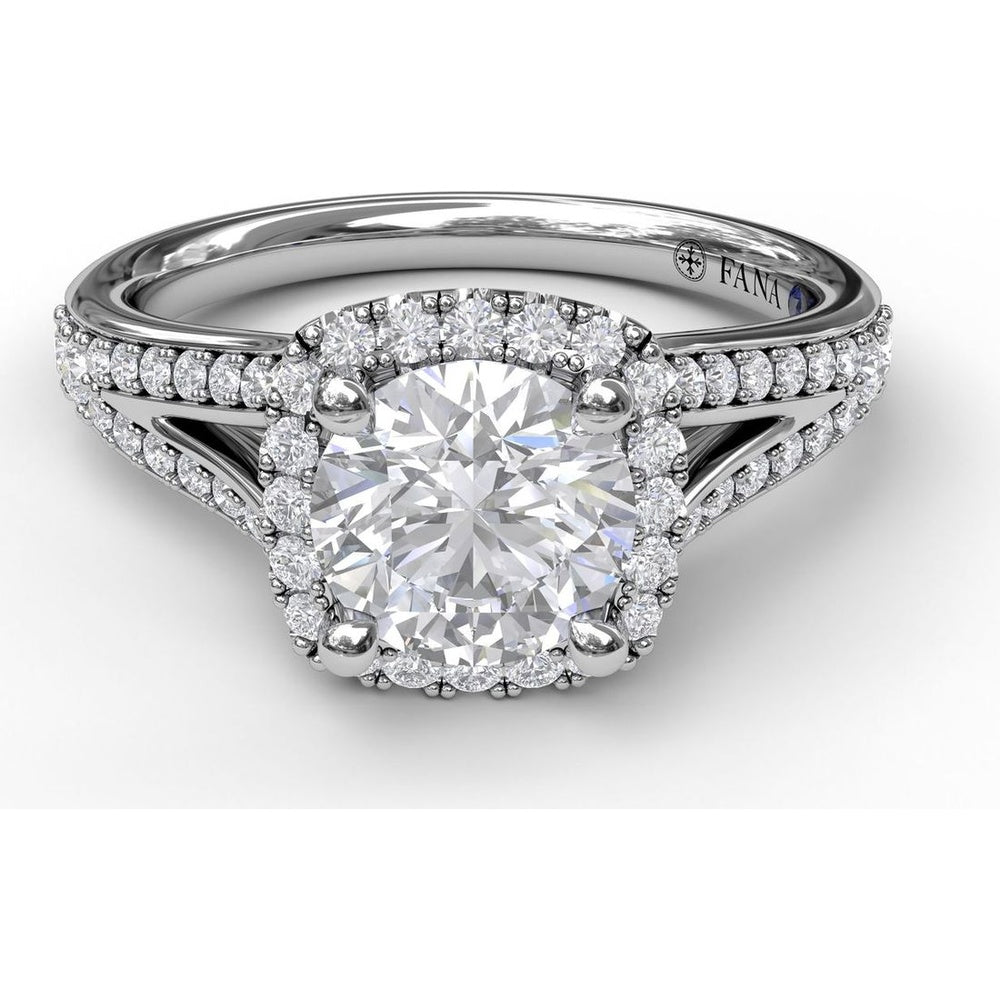 Classic Diamond Halo Engagement Ring Setting with Split Pavé Band by Fana - 0.47 Carat Total Diamond Weight
