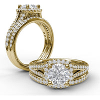Classic Diamond Halo Engagement Ring Setting with Split Pavé Band by Fana - 0.47 Carat Total Diamond Weight
