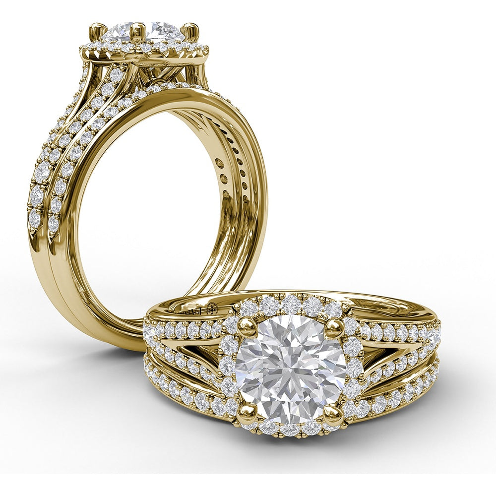 Classic Diamond Halo Engagement Ring Setting with Split Pavé Band by Fana - 0.47 Carat Total Diamond Weight