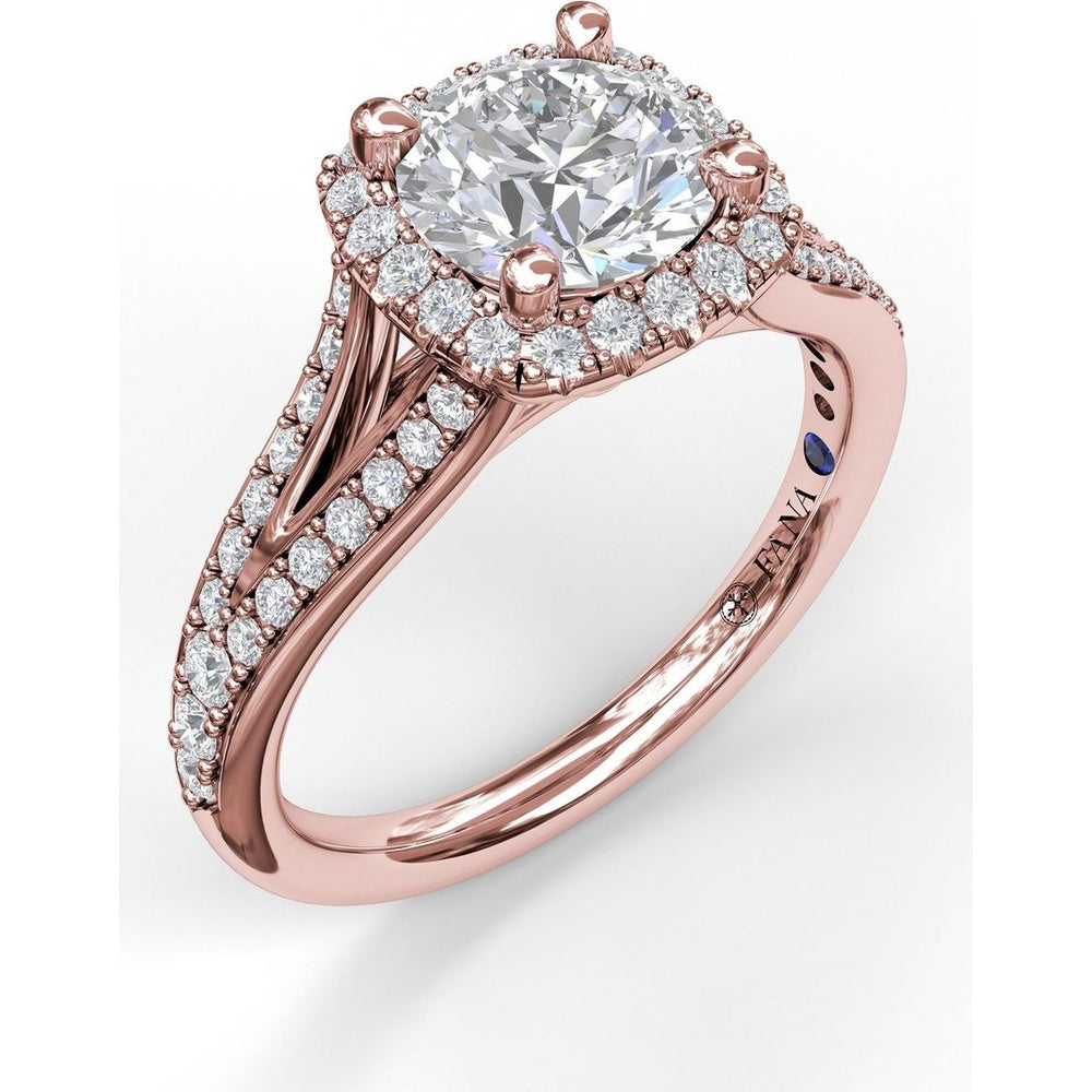 Classic Diamond Halo Engagement Ring Setting with Split Pavé Band by Fana - 0.47 Carat Total Diamond Weight