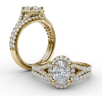 Classic Diamond Halo Engagement Ring Setting with Split Pavé Band by Fana - 0.48 Carat Total Diamond Weight