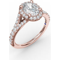 Classic Diamond Halo Engagement Ring Setting with Split Pavé Band by Fana - 0.48 Carat Total Diamond Weight