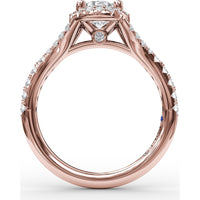 Classic Diamond Halo Engagement Ring Setting with Split Pavé Band by Fana - 0.48 Carat Total Diamond Weight