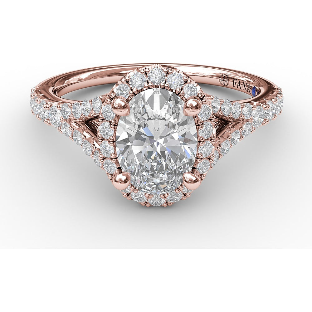Classic Diamond Halo Engagement Ring Setting with Split Pavé Band by Fana - 0.48 Carat Total Diamond Weight