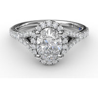 Classic Diamond Halo Engagement Ring Setting with Split Pavé Band by Fana - 0.48 Carat Total Diamond Weight