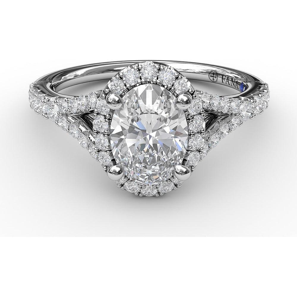 Classic Diamond Halo Engagement Ring Setting with Split Pavé Band by Fana - 0.48 Carat Total Diamond Weight