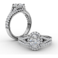 Classic Diamond Halo Engagement Ring Setting with Split Pavé Band by Fana - 0.48 Carat Total Diamond Weight