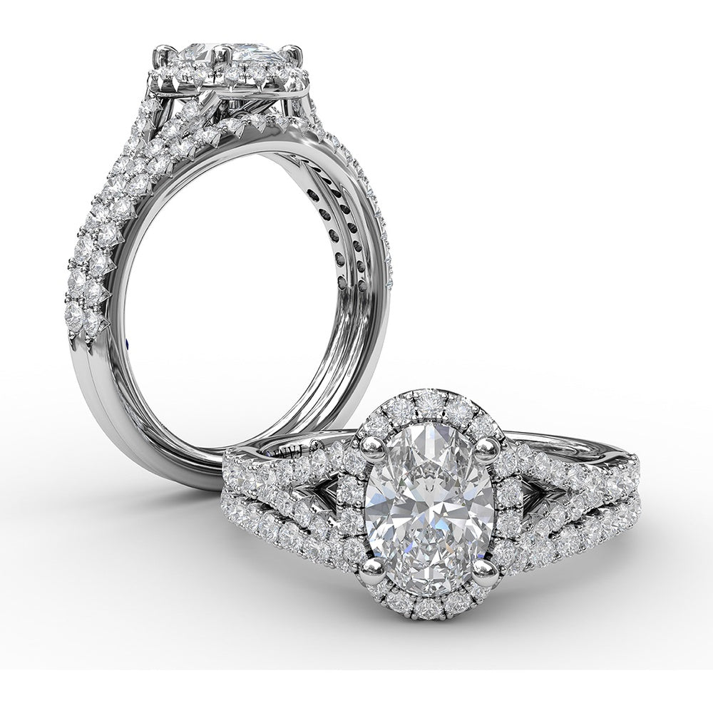 Classic Diamond Halo Engagement Ring Setting with Split Pavé Band by Fana - 0.48 Carat Total Diamond Weight