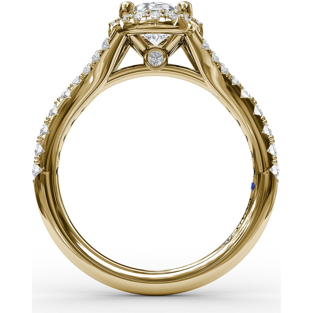 Classic Diamond Halo Engagement Ring Setting with Split Pavé Band by Fana - 0.48 Carat Total Diamond Weight