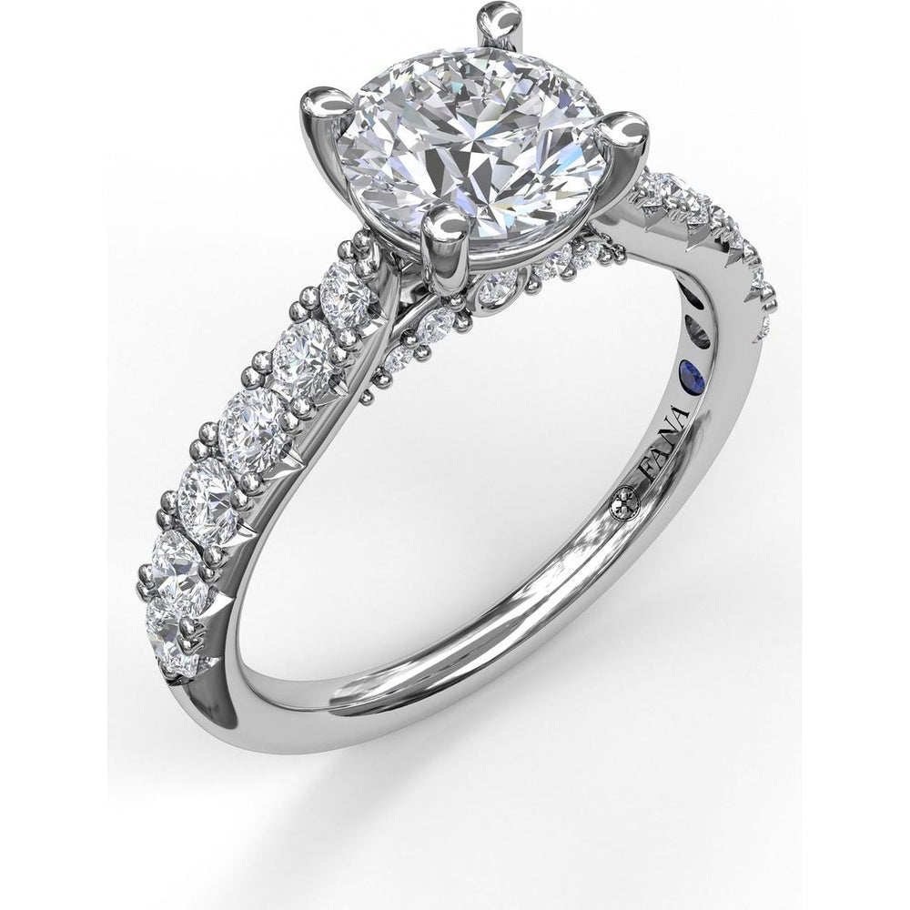 Classic Engagement Ring Setting with Pavé Diamond Band and Four-Prong Round Center Mount - 0.66 Carat Total Side Diamond Weight by Fana