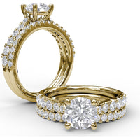 Classic Engagement Ring Setting with Pavé Diamond Band and Four-Prong Round Center Mount - 0.66 Carat Total Side Diamond Weight by Fana