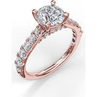 Classic Engagement Ring Setting with Pavé Diamond Band and Four-Prong Round Center Mount - 0.66 Carat Total Side Diamond Weight by Fana