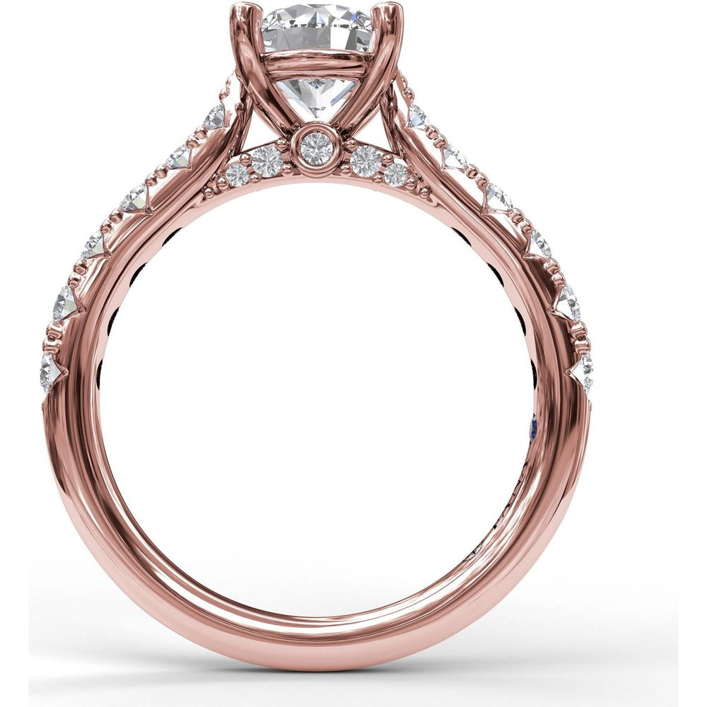 Classic Engagement Ring Setting with Pavé Diamond Band and Four-Prong Round Center Mount - 0.66 Carat Total Side Diamond Weight by Fana