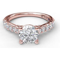 Classic Engagement Ring Setting with Pavé Diamond Band and Four-Prong Round Center Mount - 0.66 Carat Total Side Diamond Weight by Fana