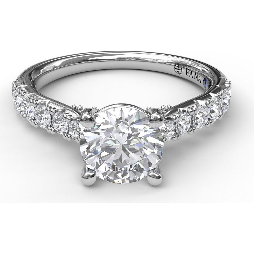 Classic Engagement Ring Setting with Pavé Diamond Band and Four-Prong Round Center Mount - 0.66 Carat Total Side Diamond Weight by Fana