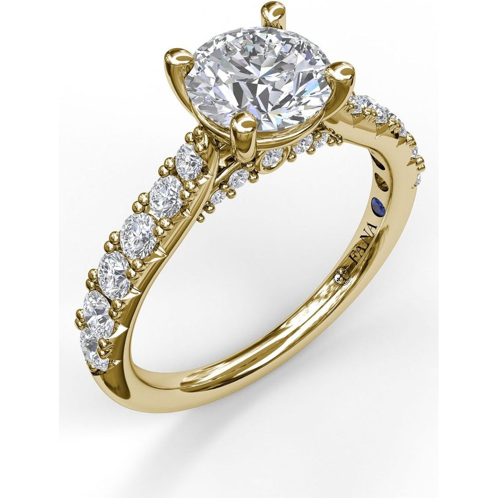 Classic Engagement Ring Setting with Pavé Diamond Band and Four-Prong Round Center Mount - 0.66 Carat Total Side Diamond Weight by Fana