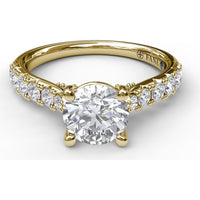 Classic Engagement Ring Setting with Pavé Diamond Band and Four-Prong Round Center Mount - 0.66 Carat Total Side Diamond Weight by Fana